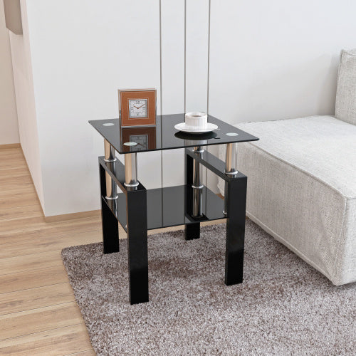 Modern Tempered Glass Coffee And End Table Black Square