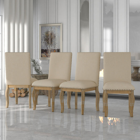 TREXM 4 Wooden Cushioned Fabric Upholstered Dining Chairs