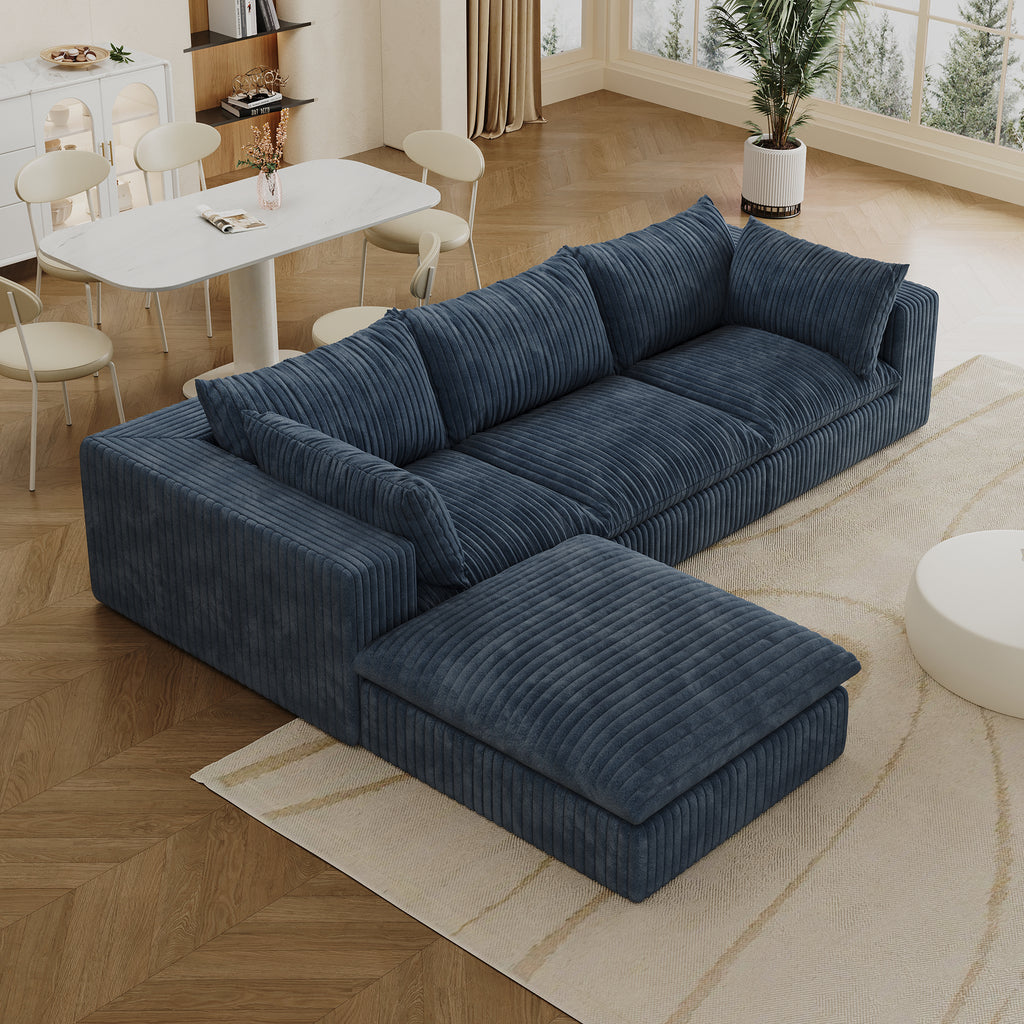 Blue Anthony & Home corduroy cloud sofa with deep seat and removable cushions in the Atelier Collection.