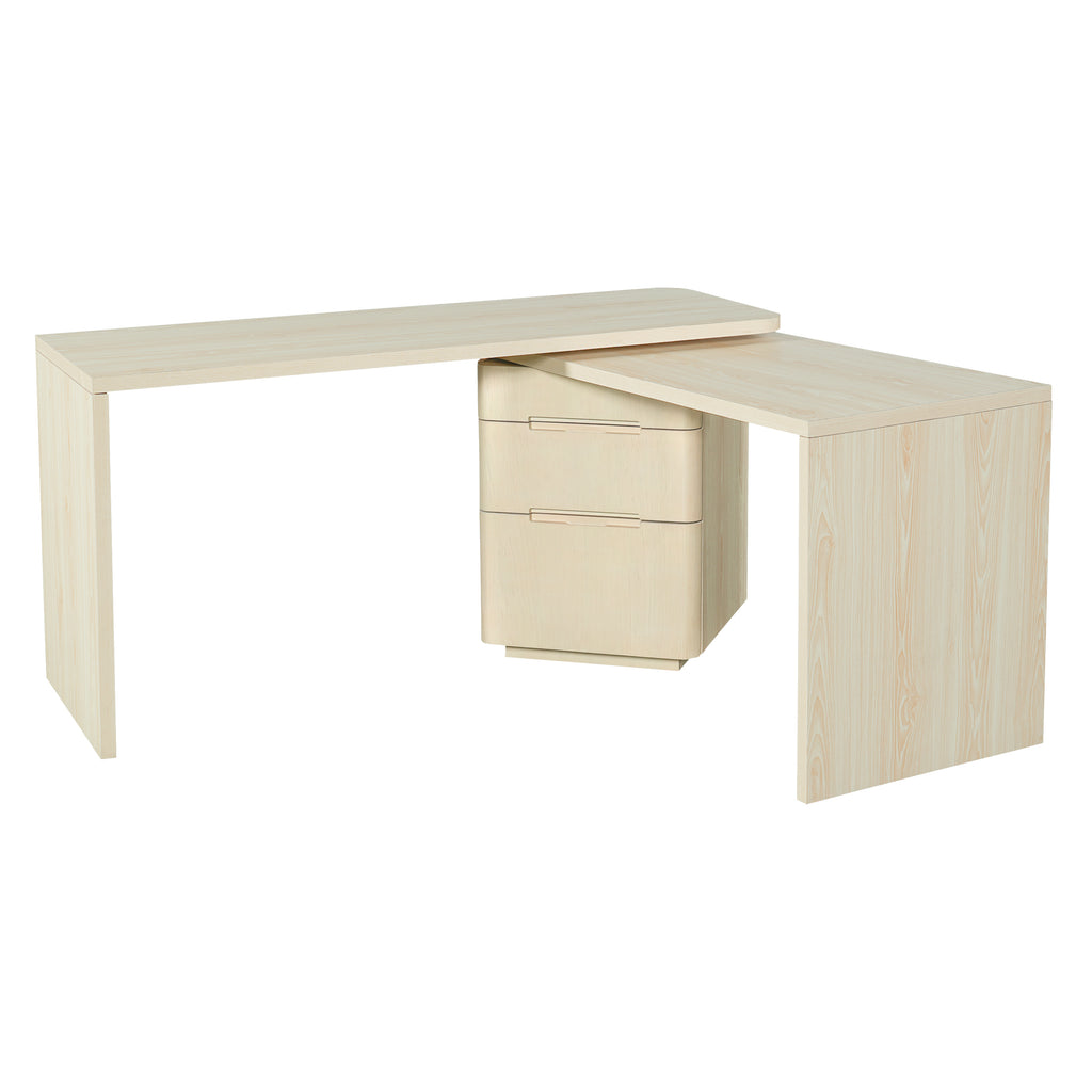 Anthony & Home Atelier 90-inch natural wood L-shaped desk with spacious workspace and modern design.