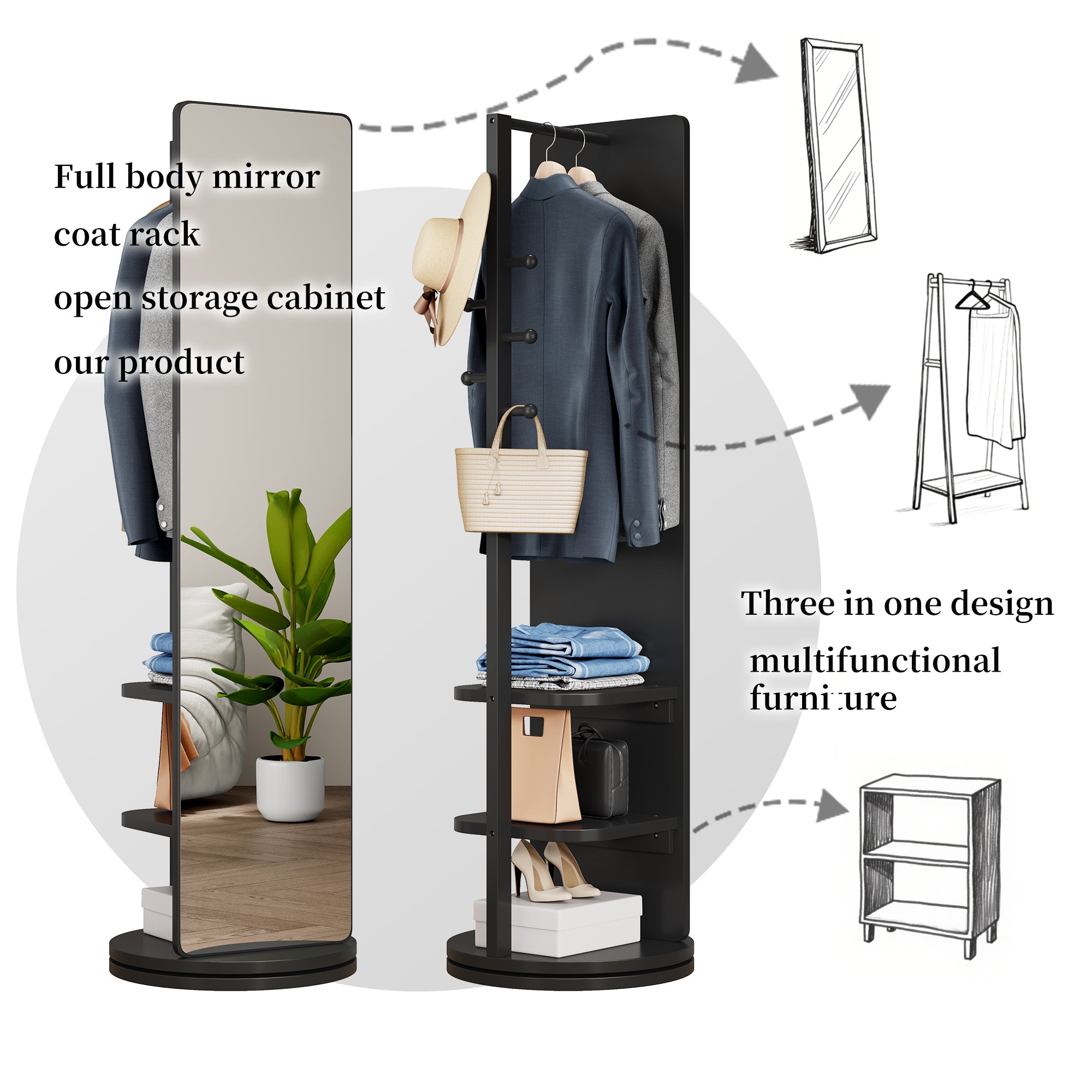 Full-length Anthony & Home Luxe Collection mirror with 360-degree rotation, elegant home decor for entranceways and bedrooms.