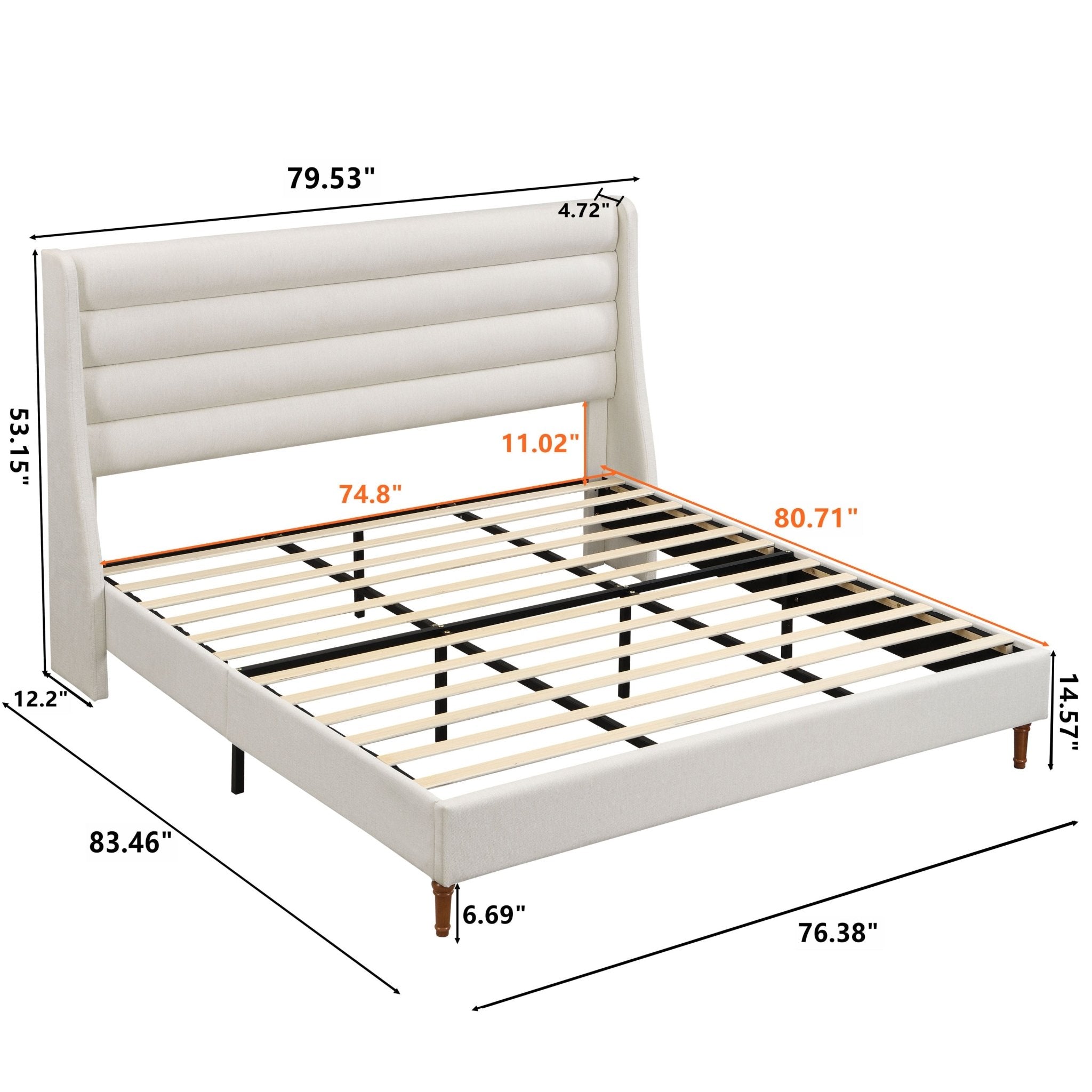 Anthony & Home upholstered bed frame with wave-style headboard, showcasing plush fabric and elegant design in a modern bedroom setting.