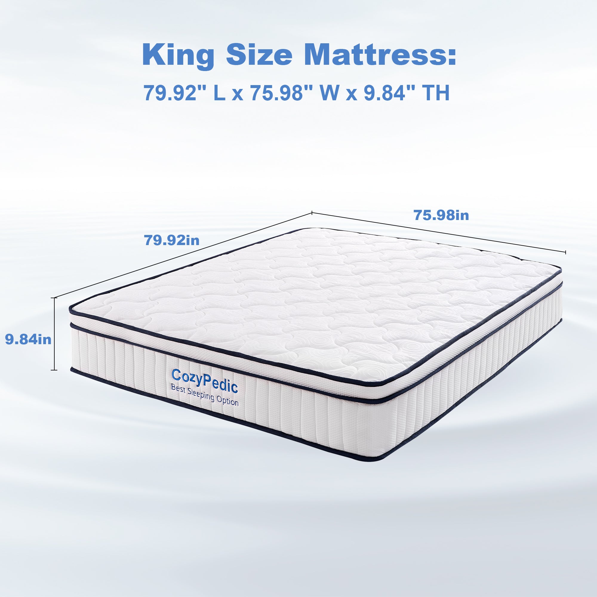 King size Anthony & Home memory foam pocket spring mattress with plush surface and supportive layers, shown on a bed.