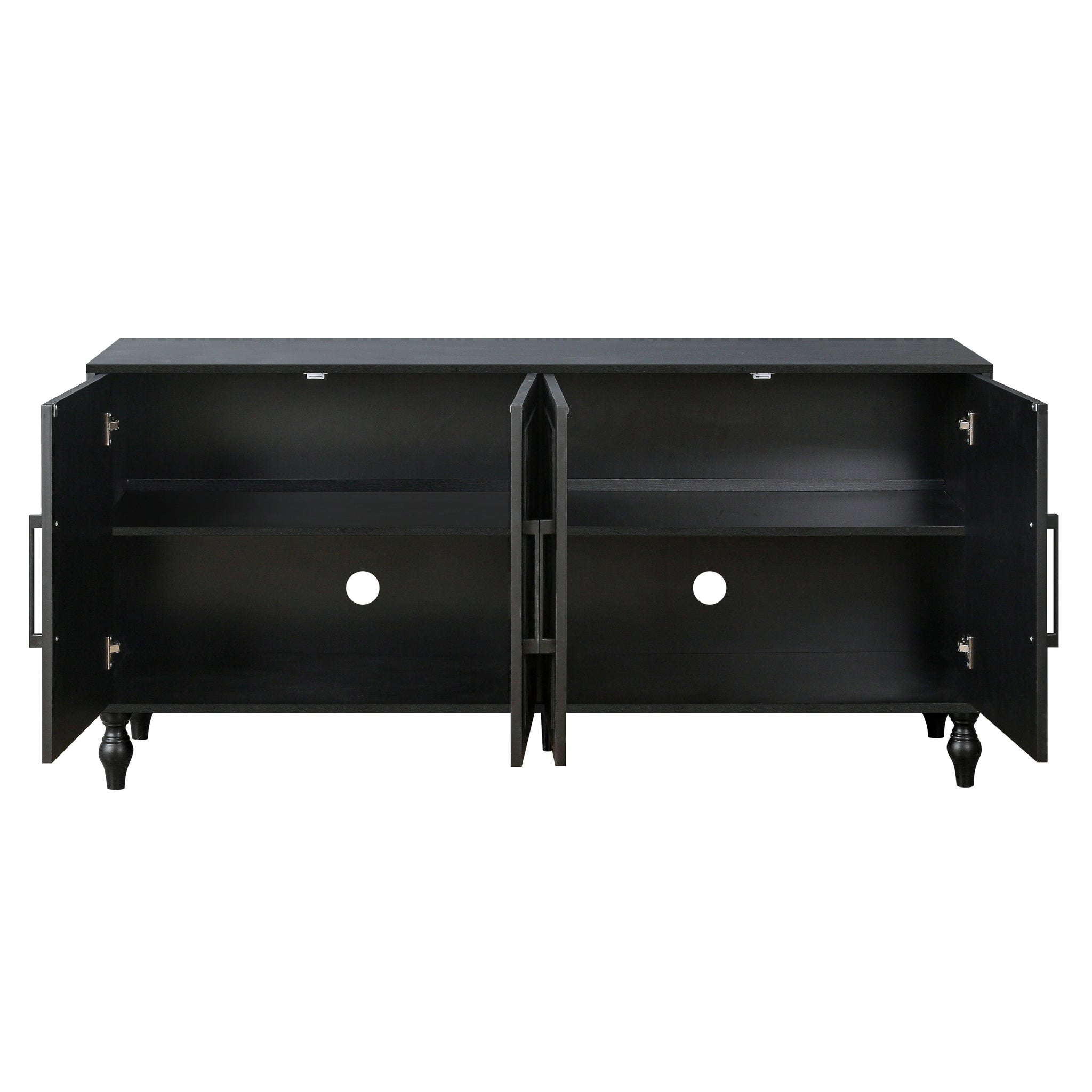Black carved flower studio storage cabinet by Anthony & Home with decorative floral details and wooden storage compartments.