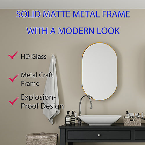 20x34 Oval Recessed Medicine Cabinet Metal Framed Matte Gold