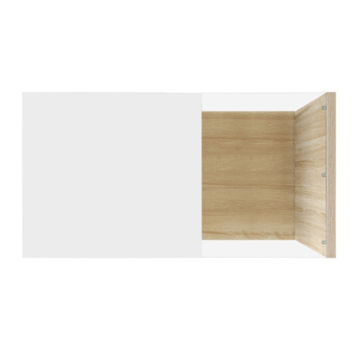 High Gloss White And Wood Coffee Table With Glass And LED