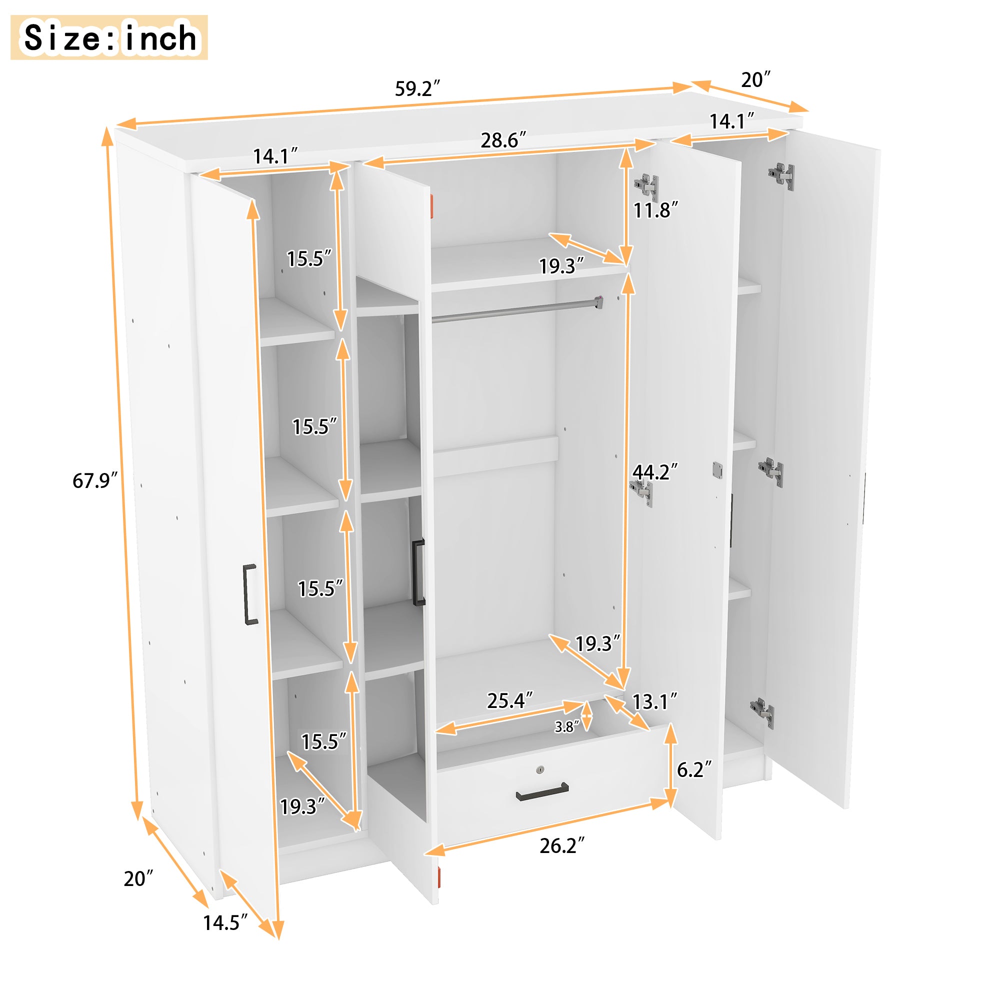 Heritage white plywood four-door mirror wardrobe by Anthony & Home showing sleek design with mirrored doors and sturdy wooden frame.