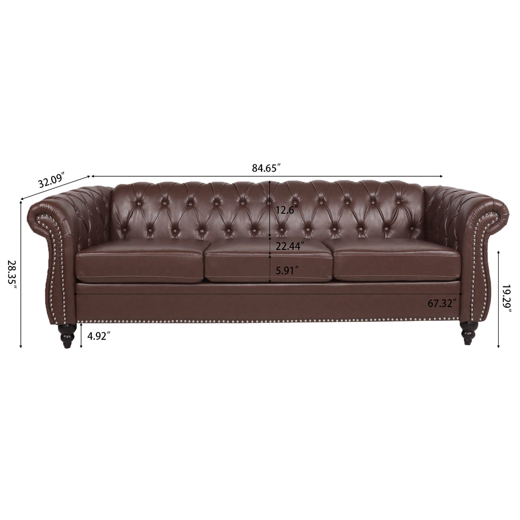 Anthony & Home Chesterfield Sofa with Birch Legs, classic design featuring deep button tufting and plush upholstery.