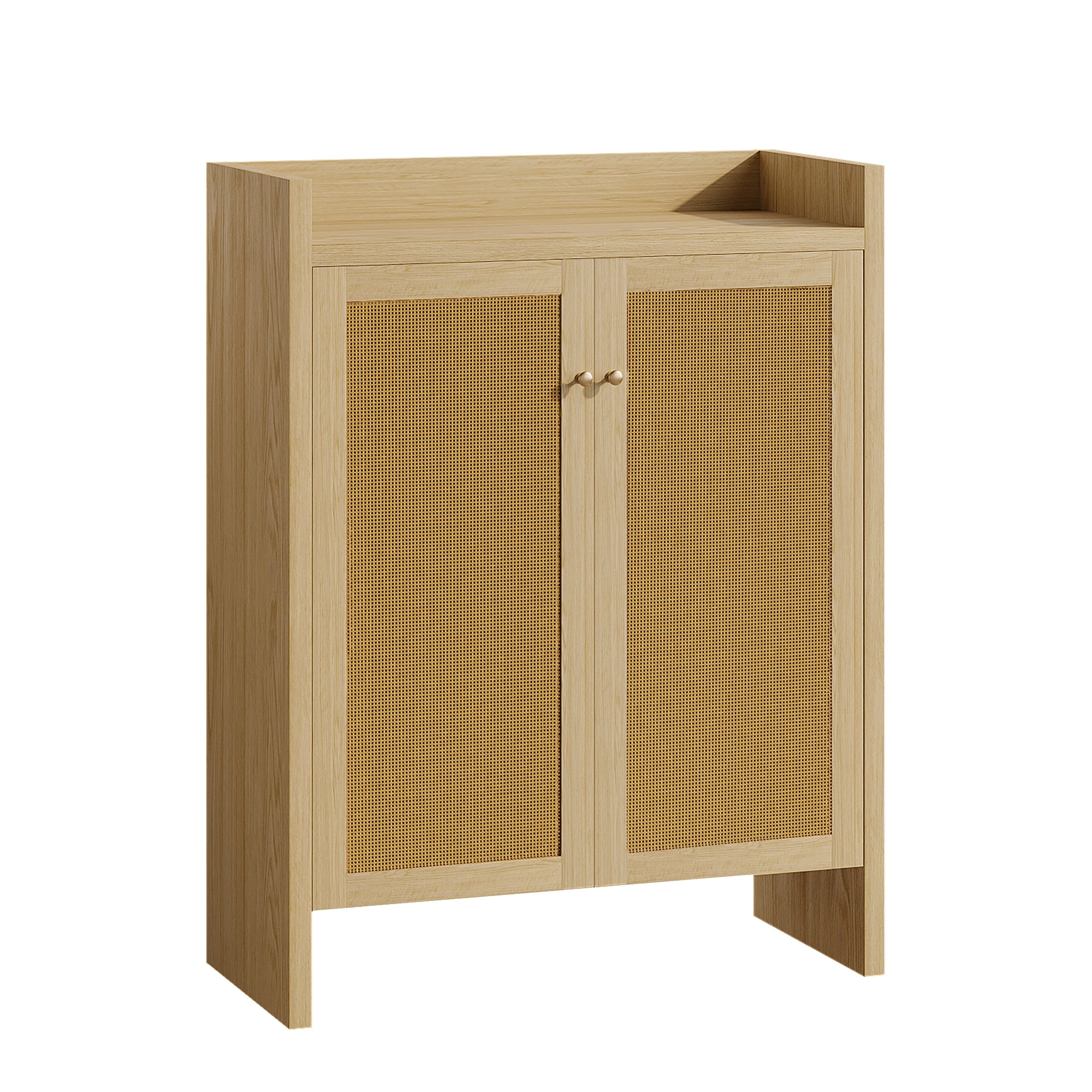 Anthony & Home 42.5-inch tall rattan shoe cabinet with doors, 6-tier adjustable shelves, wooden freestanding shoe organizer.