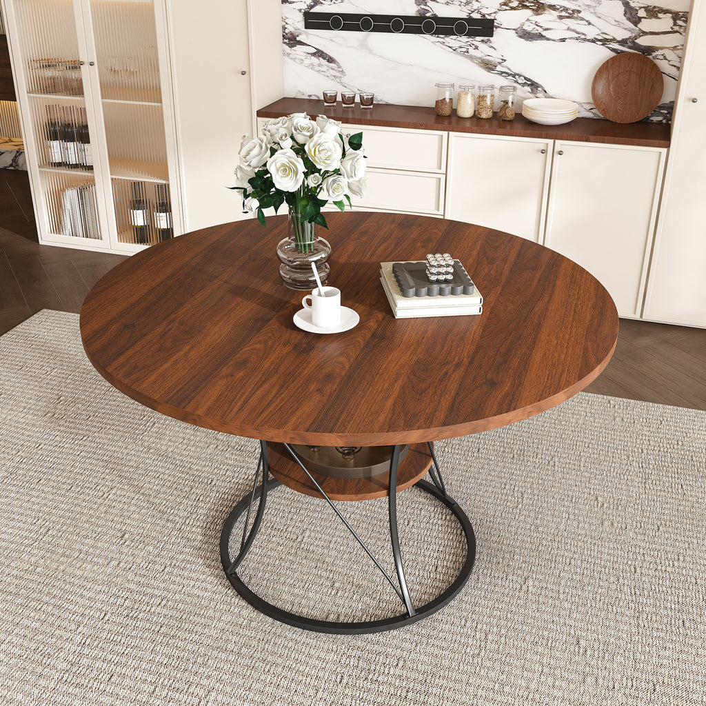 Anthony & Home studio round extendable dining table made of solid wood, showcasing its polished surface and extendable design.
