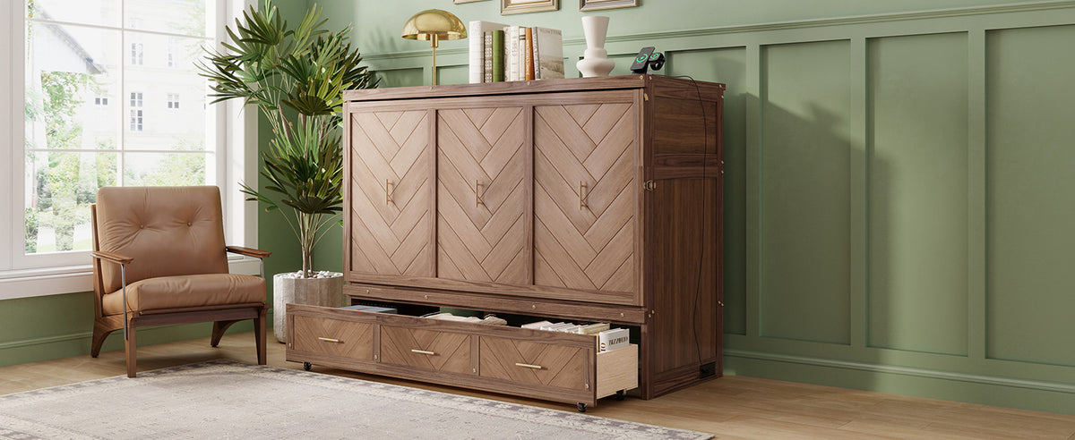 Murphy Bed Studio in light walnut finish by Anthony & Home, featuring a space-saving wall bed with sleek wooden cabinetry