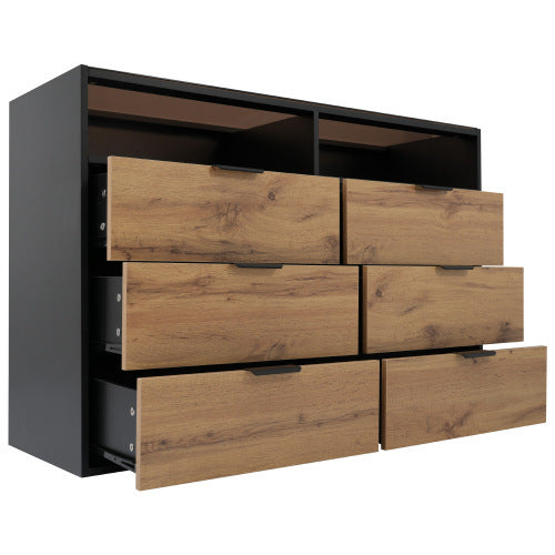 Oak Glass Sideboard Dresser With 6 Drawers And 2 Shelves