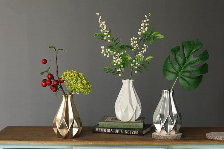 Nordic Light Luxury Ceramic Vase Retro Gold Home Decor