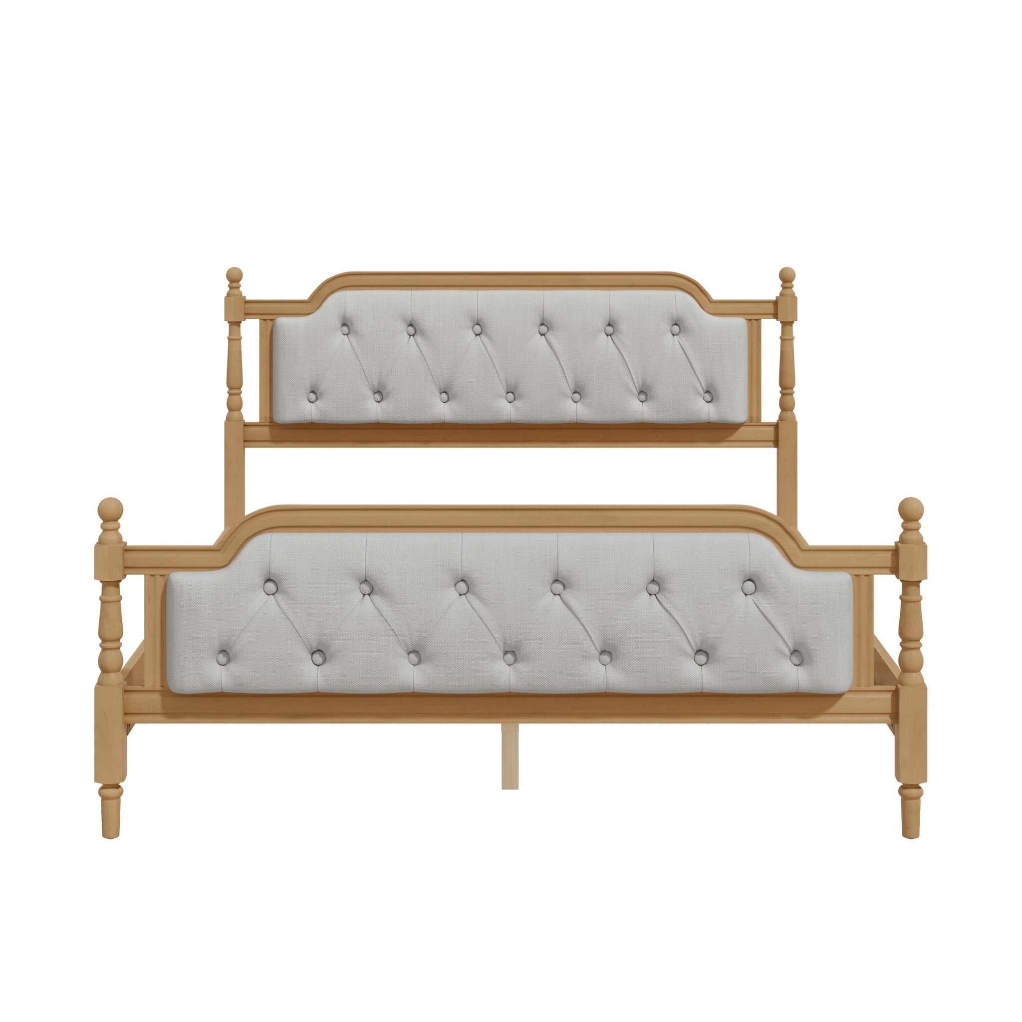 Queen solid wood bed frame with upholstered tufted headboard in antique walnut finish, from Anthony & Home collection.