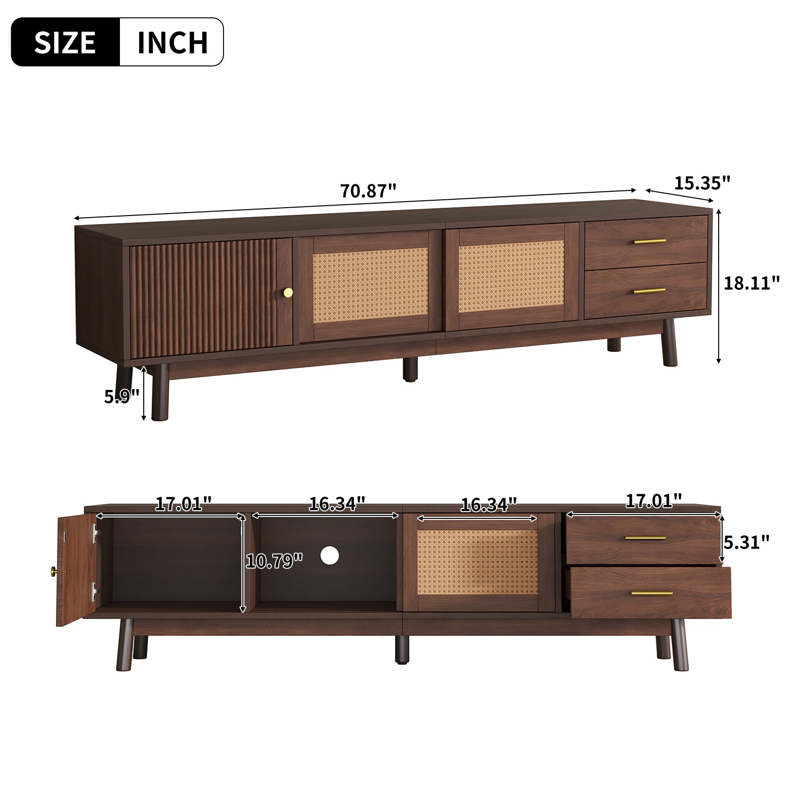 Heritage Collection solid wood TV stand in dark brown by Anthony & Home, featuring a sturdy design and elegant finish.