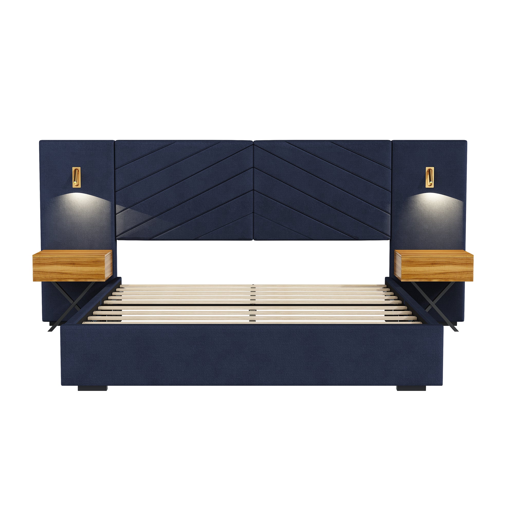 Ice Velvet Queen Bed Frame with channel-tufted wingback headboard by Anthony & Home, showcasing plush velvet upholstery and elegant design.
