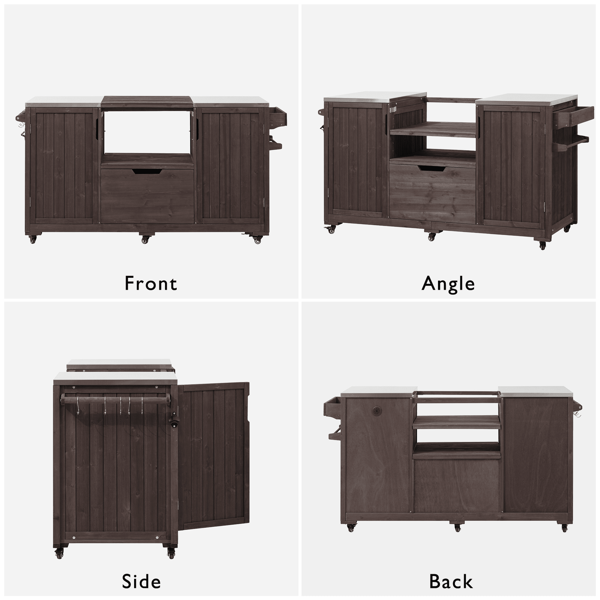 Anthony & Home outdoor kitchen island with stainless steel top, featuring built-in counter space and storage for outdoor cooking.