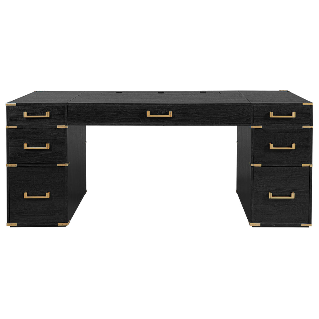 Anthony & Home executive desk with signature metal edge trim, showcasing a sleek and modern workspace design.
