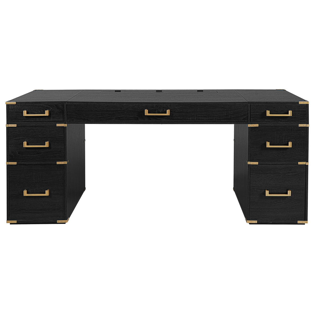 Anthony & Home executive desk with signature metal edge trim, showcasing a sleek and modern workspace design.