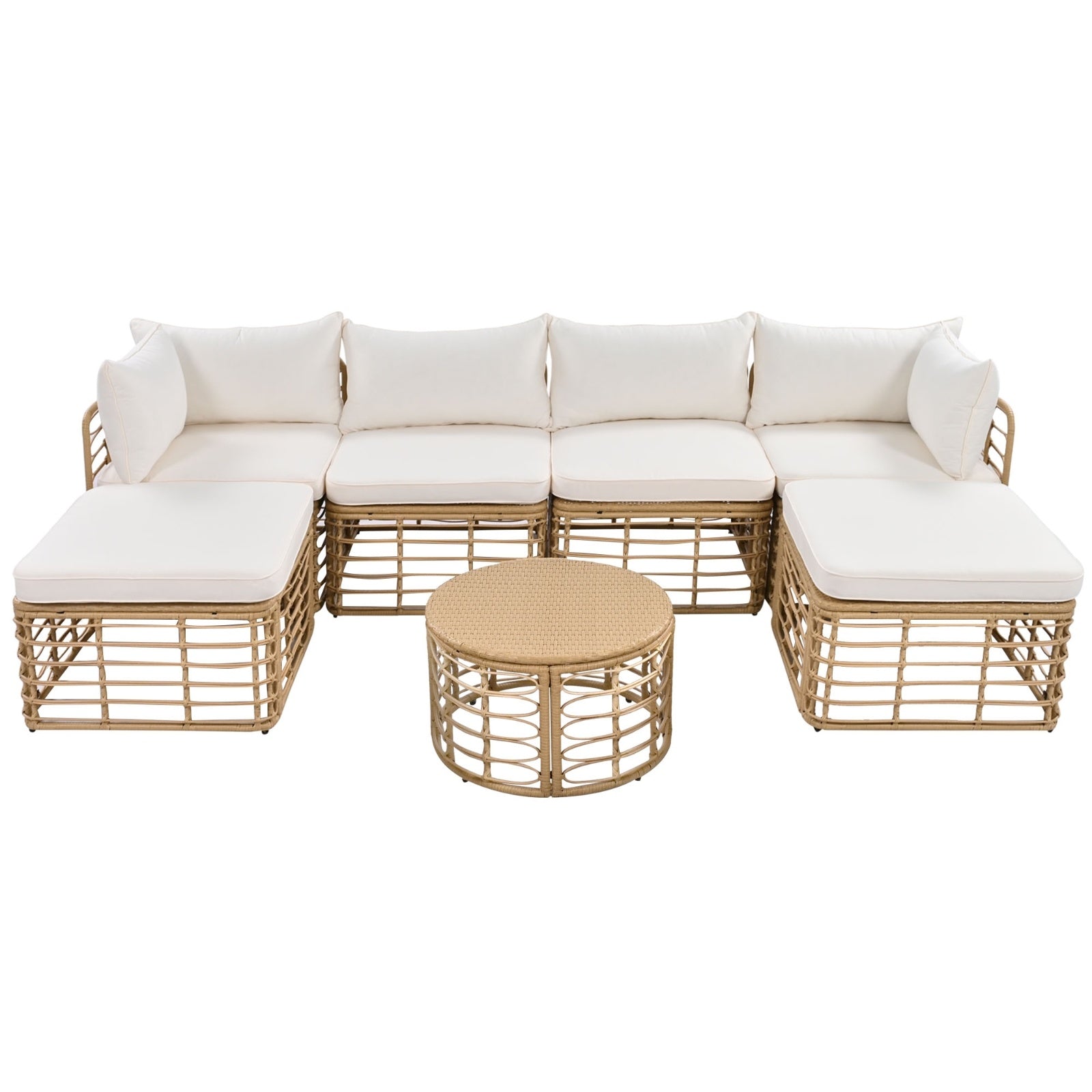 Go 7 Pieces Outdoor Patio Furniture All Weather Rattan Set