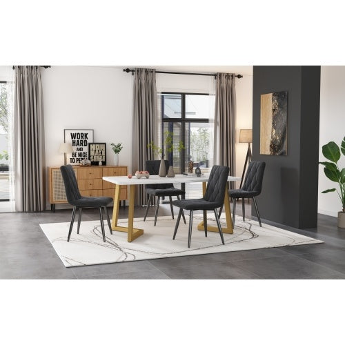 Gray MDF Dining Table Set With 4 Chairs 117x68 Cm Modern