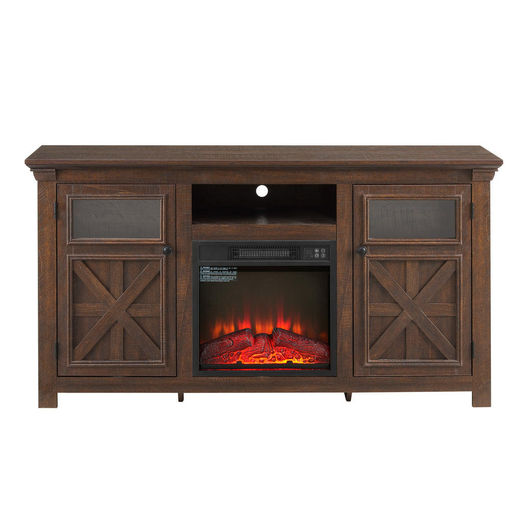 Espresso Barnwood Two Door Media Console by Anthony & Home, showcasing a rustic wooden TV stand with two doors and storage space.