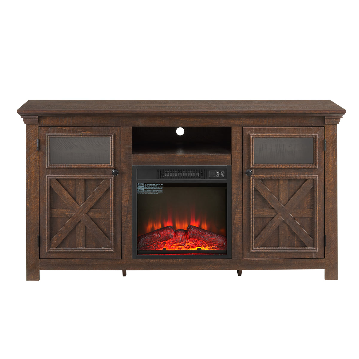 Espresso Barnwood Two Door Media Console by Anthony & Home, showcasing a rustic wooden TV stand with two doors and storage space.