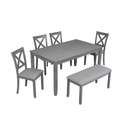 6 Piece Dining Set Rectangular Table With Chairs And Bench