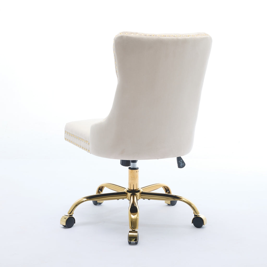 Beige A&A velvet tufted office chair by Anthony & Home with adjustable height, swivel base, and ergonomic design for modern workspace