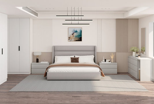 Gray Fabric Upholstered Queen Bed Frame