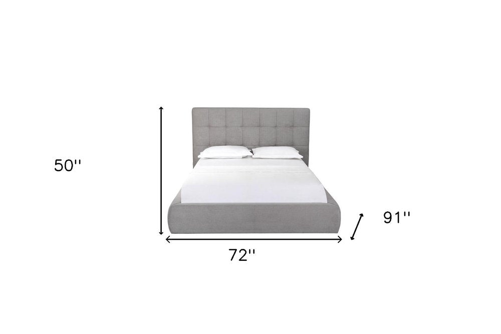Gray Tufted Linen Blend Upholstered Queen Bed Frame
