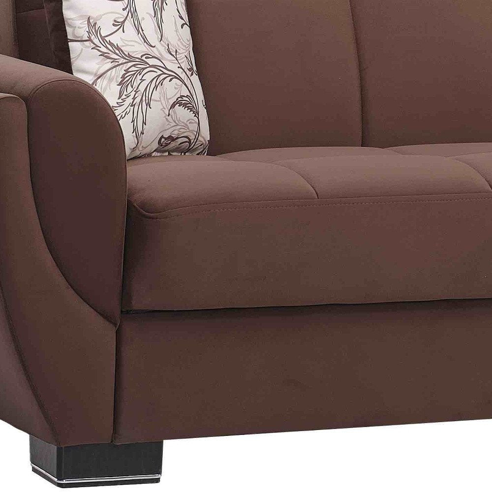 93" Brown Microfiber Convertible Futon Sleeper Sofa And Toss Pillows With Storage