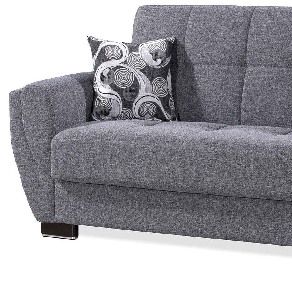 93" Gray Chenille Convertible Futon Sleeper Sofa And Toss Pillows With Storage