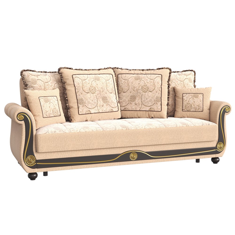 95" Beige Chenille Convertible Futon Sleeper Sofa And Toss Pillows With Storage
