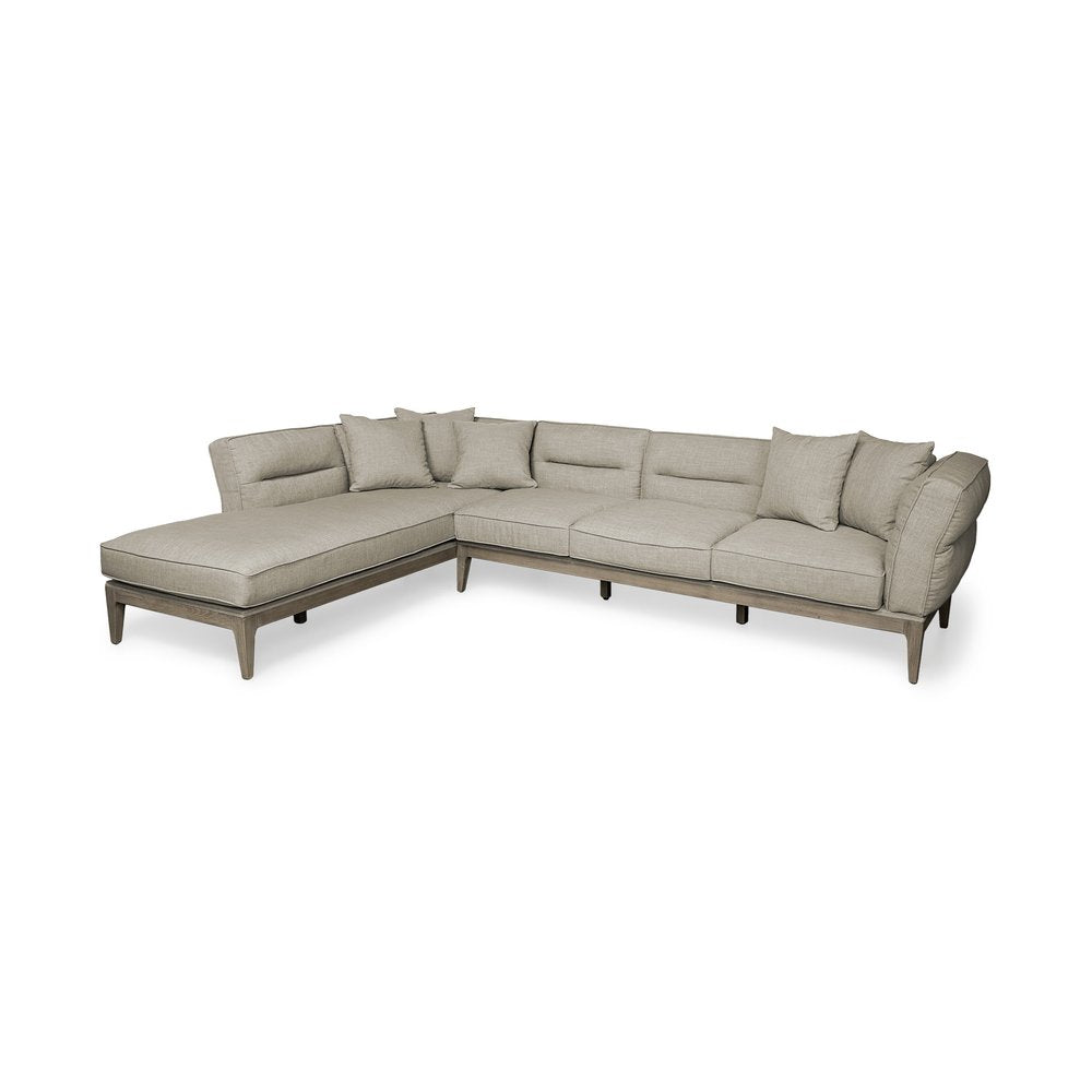 Beige Fabric L Shaped Sofa and Chaise Sectional With Toss Pillows