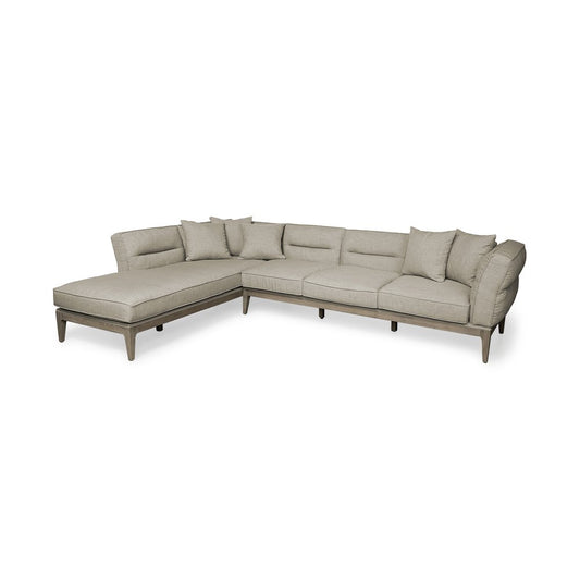 Beige Fabric L Shaped Sofa and Chaise Sectional With Toss Pillows