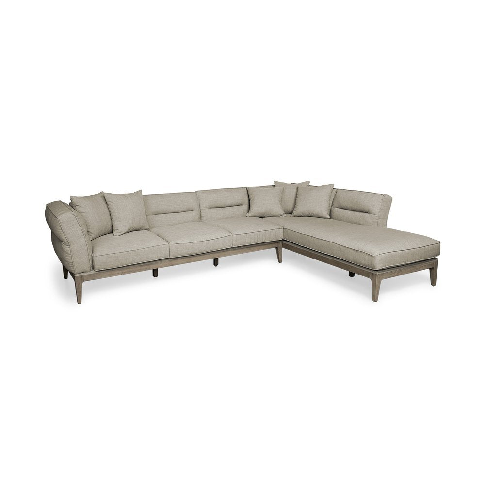 Beige Fabric L Shaped Sofa and Chaise Sectional With Toss Pillows