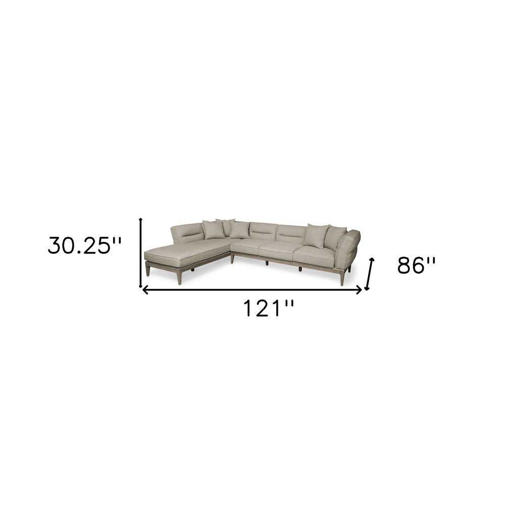 Beige Fabric L Shaped Sofa and Chaise Sectional With Toss Pillows