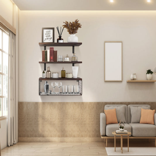 2 In 1 Wall Mounted Floating Shelves With Storage Basket