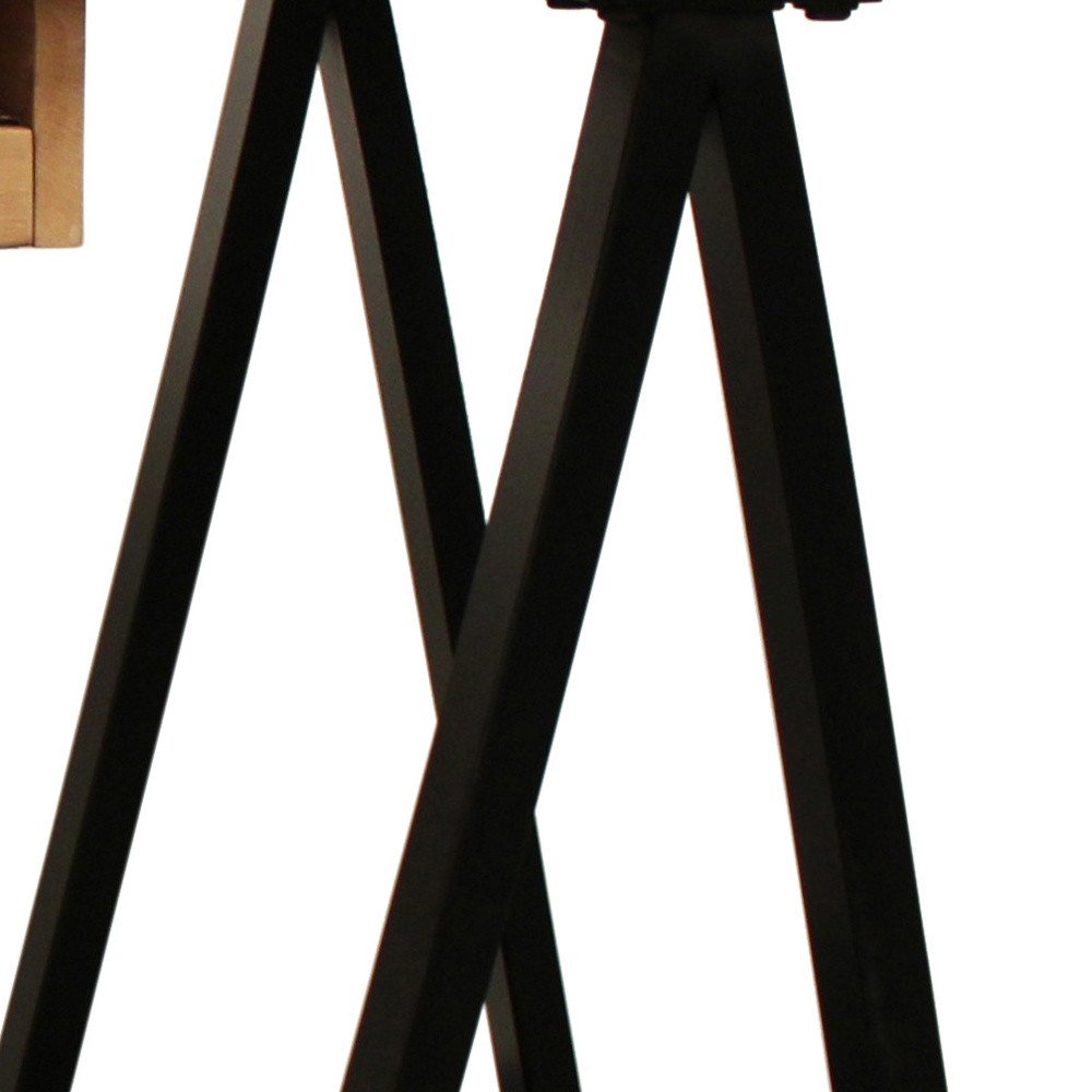 60" Natural and Black Solid Wood and Metal Trestle Executive Desk