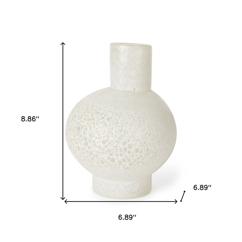 9" White Mottled Handblown Glass Table Vase