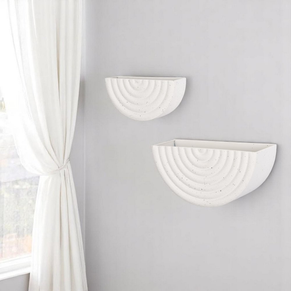 Set of Two White Metal Geometric Half Moon Wall Planters