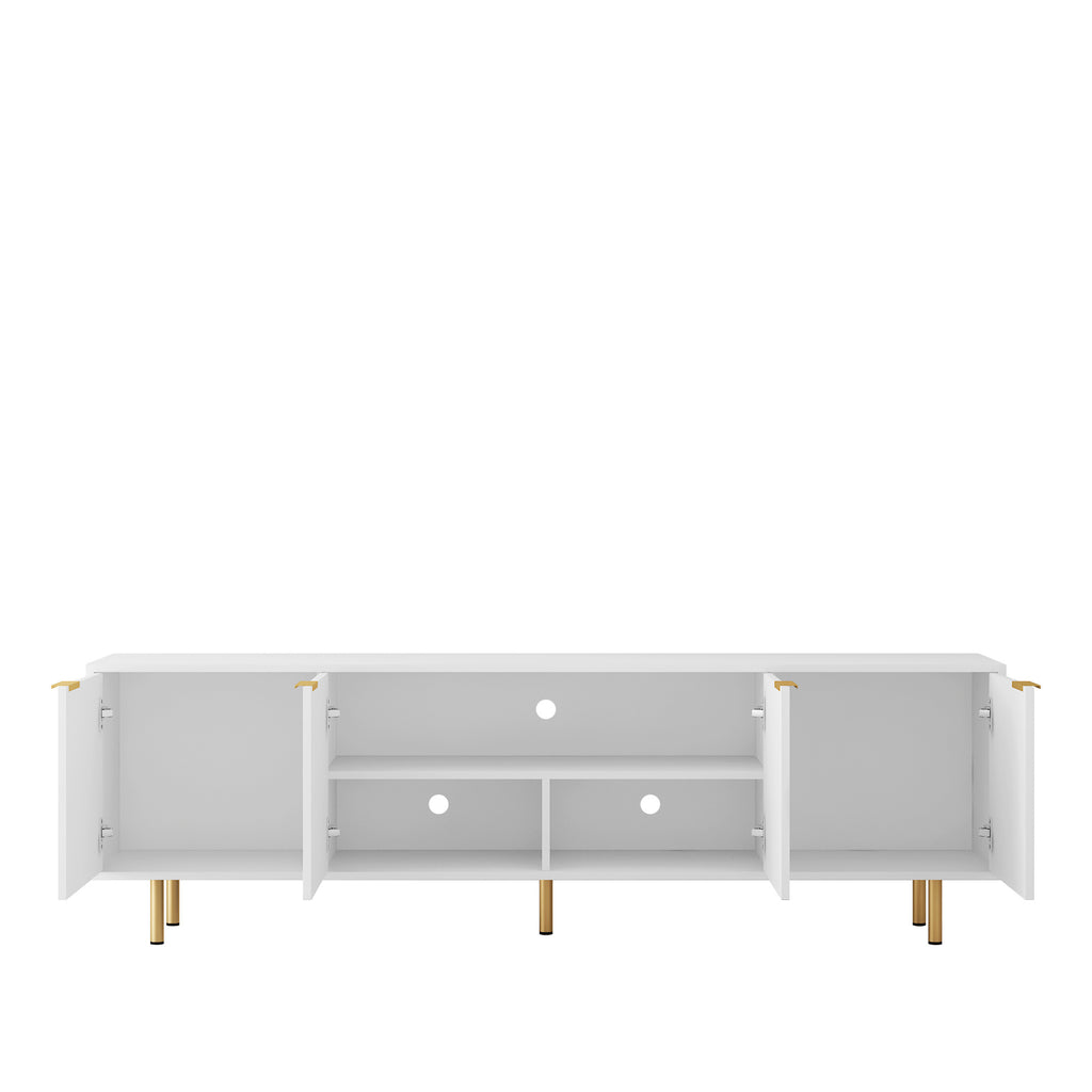 White Fluted Modern TV Stand With Storage Doors 68 Inch