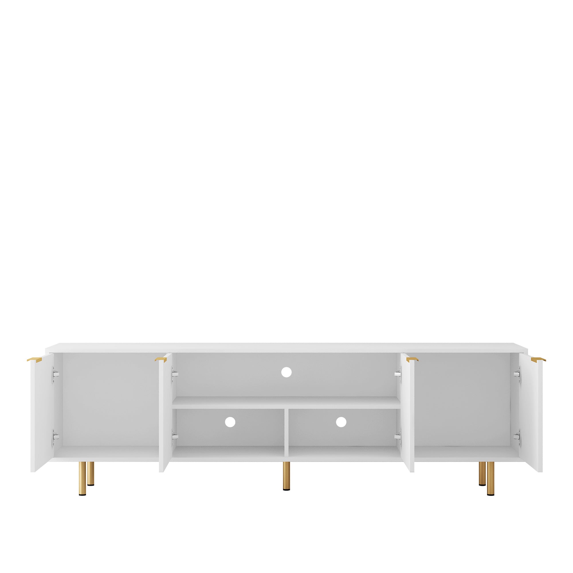 White Fluted Modern TV Stand With Storage Doors 68 Inch