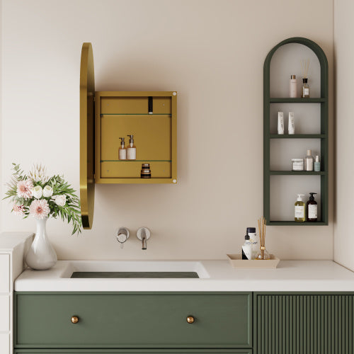 20x34 Oval Recessed Medicine Cabinet Metal Framed Matte Gold