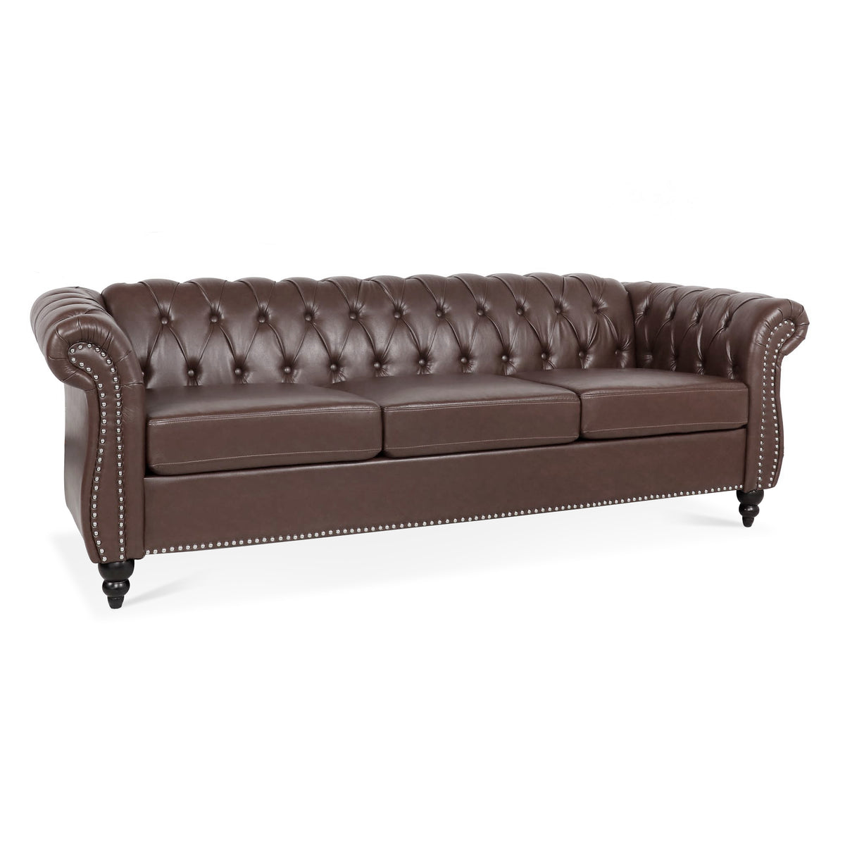 Anthony & Home Chesterfield sofa with Birch wood legs, featuring plush upholstery and classic tufted design in a stylish living room setting.