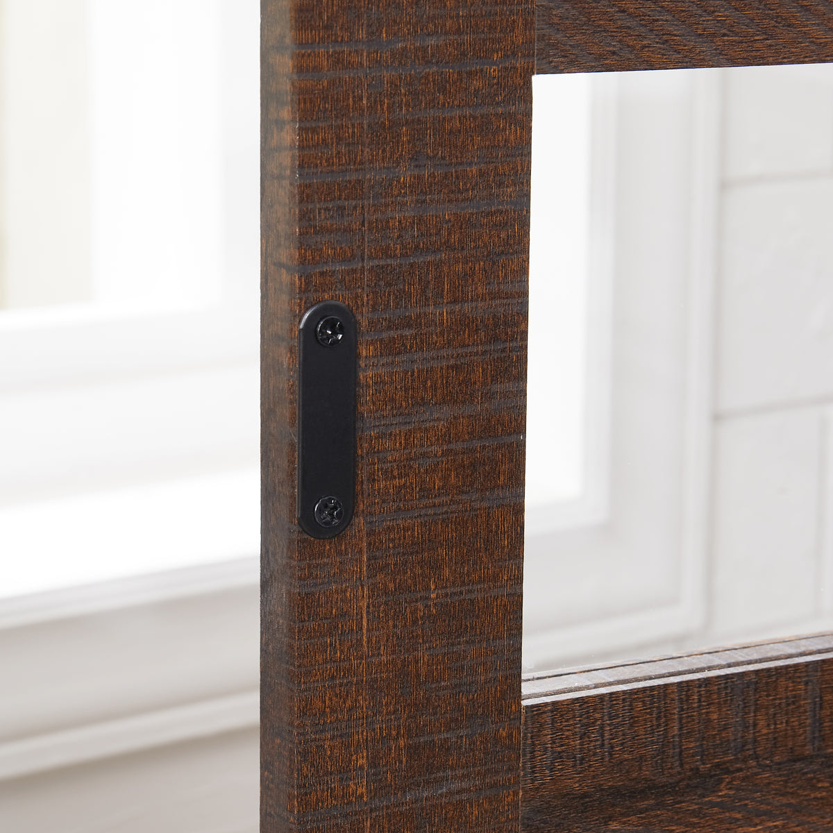 Espresso barnwood two-door media console by Anthony & Home with antique finish and spacious interior for media storage.