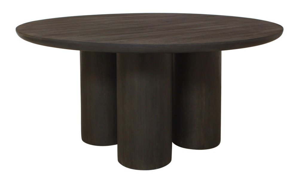 Seven Piece Dark Brown Round Solid Wood Dining Set with Six Chairs - Anthony & Home