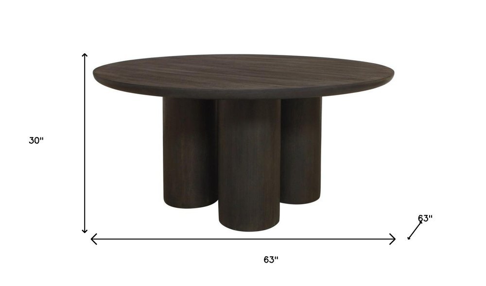 Seven Piece Dark Brown Round Solid Wood Dining Set with Six Chairs - Anthony & Home