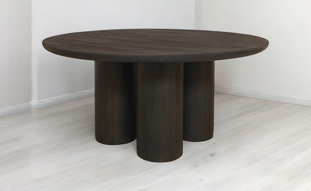 Seven Piece Dark Brown Round Solid Wood Dining Set with Six Chairs - Anthony & Home